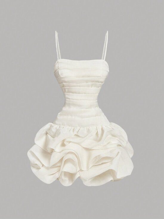Dresses & Skirts - Apricot Casual Women's Elegant Mini Dress with Ruched Bubble Hem and Corset Top
